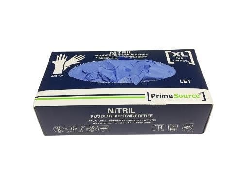 Handske Engangs Prime Source LET str XL uden Pudder Nitril AQL 1.5 Blå,10 kpl x 180 stk/krt 10 kpl x 180 stk/krt