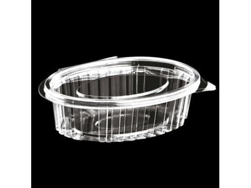 Plastbägare Catersource 250 ml 112x145x42 mm oval gångjärnslock RPET klar, 8 st x 100 st/krt