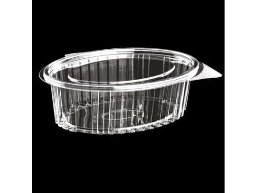 Plastbæger Catersource 500 ml 127x160x57 mm Oval Hængslet låg RPET Klar,6 ps x 100 stk/krt