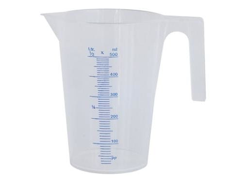 Målebæger 0.5 ltr Åben hank Blød plastik PP,96 stk/krt