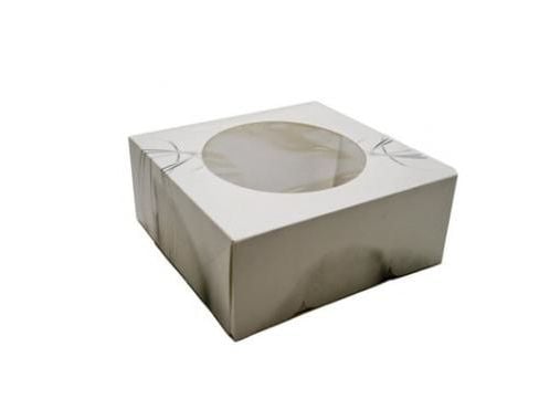 Kakask med gångjärnslock S-Line L190xB190xH80 mm papper med fönster i PLA vit/grå 100 st/fp