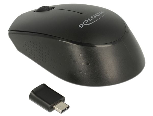 Delock mini - Mus - høyre- og venstrehåndet - optisk - 3 knapper - trådløs - 2.4 GHz - USB trådløs mottaker - svart - løsvekt
