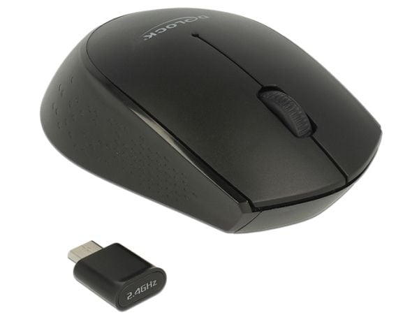 Delock mini - Mus - høyre- og venstrehåndet - optisk - 3 knapper - trådløs - 2.4 GHz - USB trådløs mottaker - svart - løsvekt
