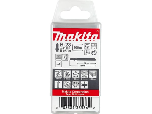 Makita B-07749, Stikksagblad, Aluminium, Metall, Tre, Høy-Hastighets Stål (HHS), 5,1 cm, 1,8 mm, 100 stykker