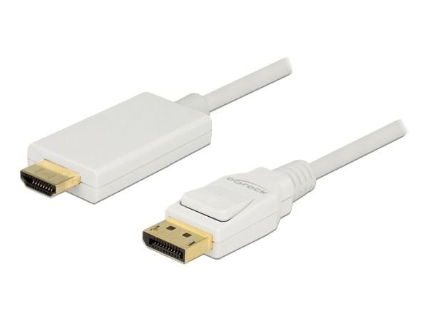 Delock - Adapterkabel - DisplayPort hann til HDMI hann - 2 m - tredobbeltskjermet snodd ledningspar - hvit - passiv