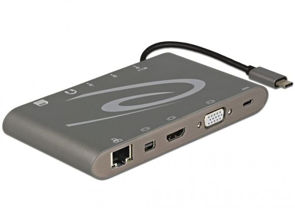 Delock USB Type-C 3.1 Docking Station 4K - Dokkingstasjon - USB-C 3.1 / Thunderbolt 3 - VGA, HDMI, Mini DP - 1GbE