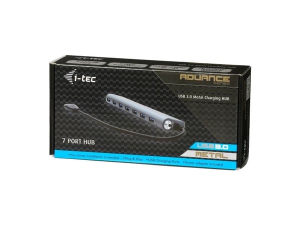 i-tec 3HUB778UK, USB 3.2 Gen 1 (3.1 Gen 1) Type-A, USB 3.2 Gen 1 (3.1 Gen 1) Type-C, 5000 Mbit/s, Sølv, Metal, Strøm
