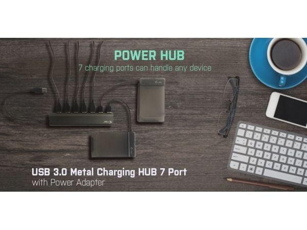 i-tec 3HUB778UK, USB 3.2 Gen 1 (3.1 Gen 1) Type-A, USB 3.2 Gen 1 (3.1 Gen 1) Type-C, 5000 Mbit/s, Sølv, Metal, Strøm