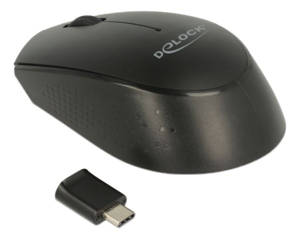 Delock mini - Mus - høyre- og venstrehåndet - optisk - 3 knapper - trådløs - 2.4 GHz - USB trådløs mottaker - svart - løsvekt