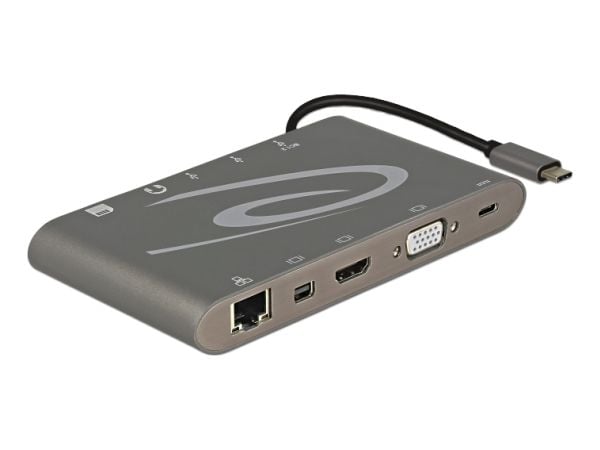 Delock USB Type-C 3.1 Docking Station 4K - Dokkingstasjon - USB-C 3.1 / Thunderbolt 3 - VGA, HDMI, Mini DP - 1GbE