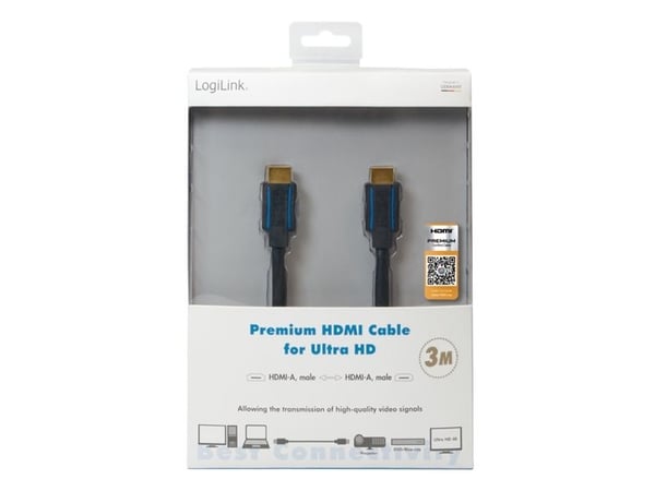 LogiLink CHB005, 3 m, HDMI-tyyppi A (vakio), HDMI-tyyppi A (vakio), 3840 x 2160 pikseliä, 18 Gbit/s, Musta