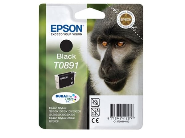 Epson T0891 - Svart - original - blære med RF/lyd-alarm - blekkpatron - for Stylus S21, SX110, SX115, SX210, SX215, SX218, SX400, SX410, SX415; Sty...
