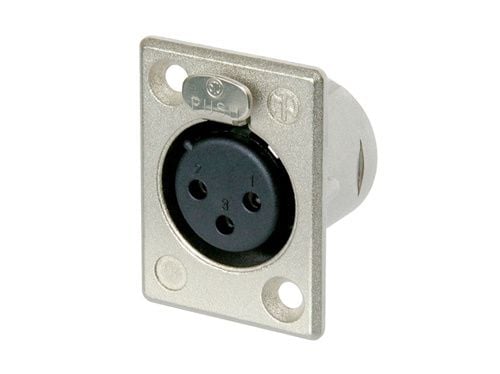 Neutrik NTR-NC3FP1, musta, Hopea, Nikkeli, Polyamidi, Terästä, Sinkittyä terästä, Nikkeli, UL 94 HB, IEC 61076-2-103, IP 40, IEC 68-2-20, -30 - 80 ...
