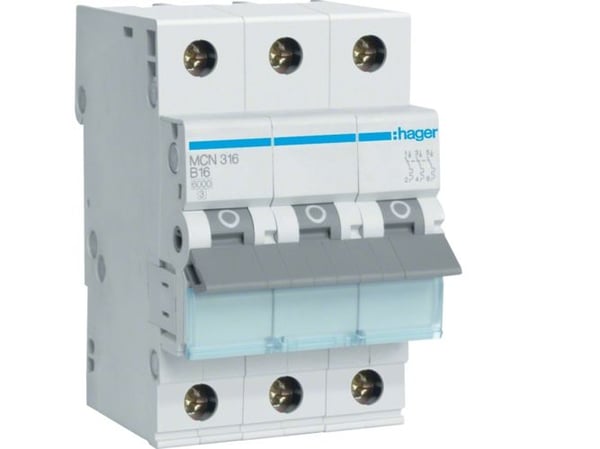 Hager MBN125, 50 - 60 Hz, 16 A, 3P, 52,5 mm, 70 mm, 83 mm, 52,5 mm