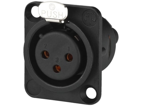 Neutrik NC3FD-S-1-B, XLR, 3P, musta, IP40, 50 V, 3 A