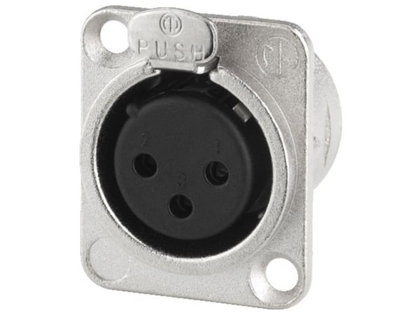 Neutrik NTR-NC3FDL1, XLR, Sort, Sølv, Nickel, Polyamid, Stål, Zink-stål, Nickel, UL, UL 94 HB, IEC 61076-2-103, IP 40, IEC 68-2-20, -30 - 80 °C
