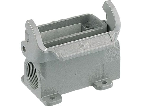 HARTING HAN A -liitäntäpistorasia tyyppi 10A,2 x M20 sisääntulolla, metallia, pinta-asennus lukitusklipsillä varustettuna