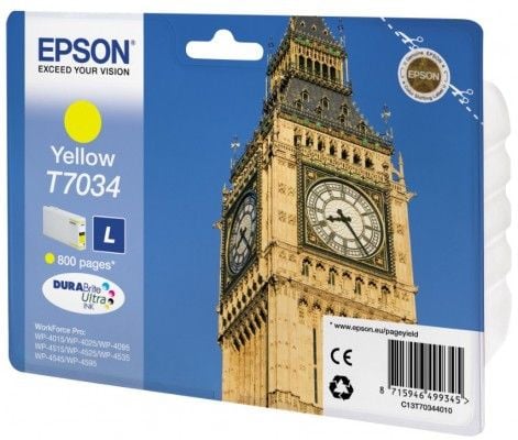 Epson Big Ben WP4000-/4500-sarjojen mustepatruuna L keltainen 0,8k, Keltainen, Väriainepohjainen muste, 1 kpl