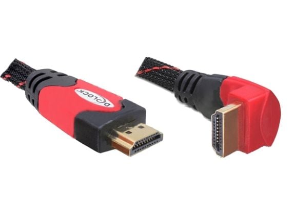 Delock High Speed HDMI with Ethernet - HDMI-kabel med Ethernet - HDMI hann til HDMI hann - 1 m - vinkelkontakt