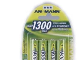 Ansmann Accu, AA, 1300 mAh, AA / HR6, Nikkelmetallhydrid (NiMH), 1,2 V, 1300 mAh, Sølv