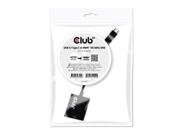Club 3D USB 3.1 Type C to HDMI 2.0 UHD 4K Active Adapter - Ekstern videoadapter - USB-C 3.1 - HDMI