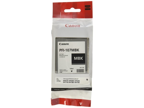 Canon PFI-107 MBK - 130 ml - mattsvart - original - bläcktank - för imagePROGRAF iPF670, iPF680, iPF685, iPF770, iPF780, iPF785