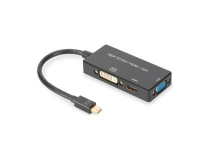ASSMANN - Video adapter - Mini DisplayPort hann til 15 pin D-Sub (DB-15), HDMI, DVI-D hunn - 20 cm - trippel beskyttelse - svart - formstøpt, 4K-st...