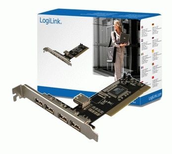 LogiLink USB 2.0 PCI Kart, 4 + 1 port, VIA Chipsatz med ?berspannungsbeskyttelse, 32 Bit 33 Mhz PCI Bus, 4 x USB-A (PC0028)