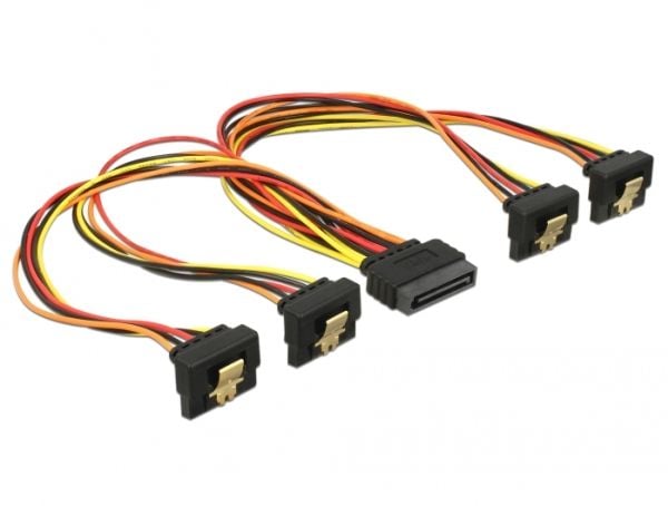 Delock - Strømsplitter - SATA-strøm (P) rett til SATA-strøm (R) vinklet - 3.3 / 5 / 12 V - 15 cm - låst - svart, gul, rød, oransje