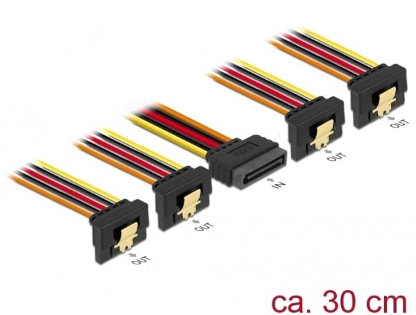 Delock - Strømsplitter - SATA-strøm (P) rett til SATA-strøm (R) vinklet - 3.3 / 5 / 12 V - 15 cm - låst - svart, gul, rød, oransje