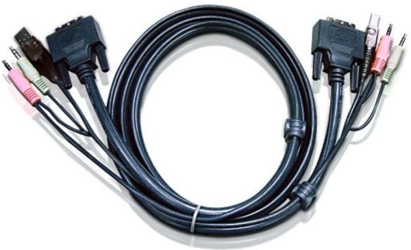 ATEN 2L-7D03UD - Video- / USB / audio-kabel - USB, mini-phone stereo 3.5 mm, DVI-D (hann) til USB, mini-phone stereo 3.5 mm, DVI-D (hann) - 3 m