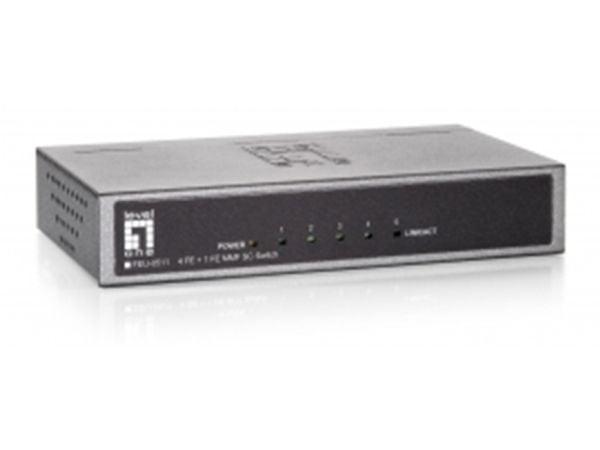 LevelOne FEU-0511 - Switch - ikke-styrt - 4 x 10/100 + 1 x 100Base-FX - stasjonær, veggmonterbar