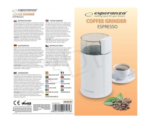 Esperanza ESPRESSO - Kaffekvern - 160 W - hvit