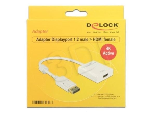 Delock Adapter Displayport 1.2 male > HDMI female 4K Active - Videokonverter - Parade PS171 - DisplayPort - HDMI - hvit - løsvekt