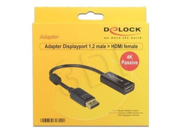 Delock - Video adapter - DisplayPort hann til HDMI hunn - 20 cm - svart - 4K-støtte