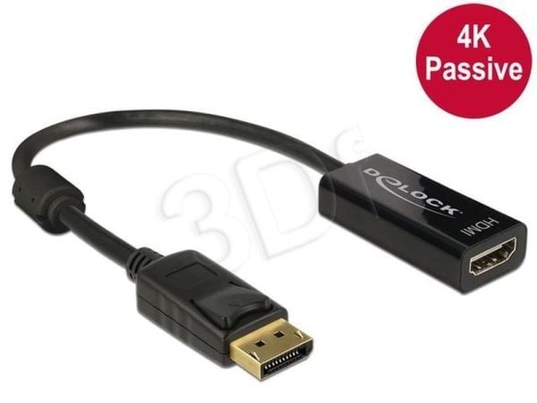 Delock - Video adapter - DisplayPort hann til HDMI hunn - 20 cm - svart - 4K-støtte