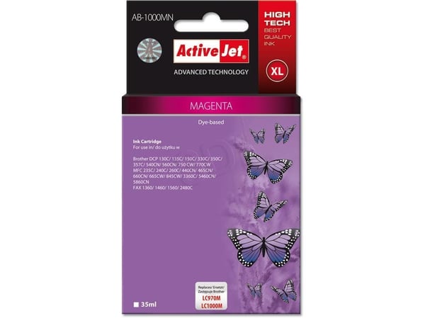 Activejet AB-1000MN, Høyt (XL) utbytte, Fiolblå, Fargestoffbasert blekk, 36 ml, 1 stykker, Enkeltpakke