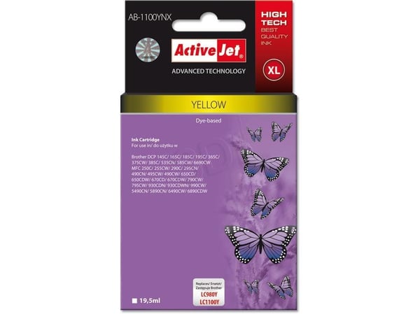 Activejet AB-1100YNX, Høyt (XL) utbytte, Gult, Fargestoffbasert blekk, 19,5 ml, 1 stykker, Enkeltpakke