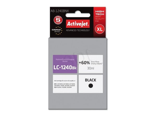 Activejet AB-1240BNX, Høyt (XL) utbytte, Sort, Pigmentbasert blekk, 30 ml, 1 stykker, Enkeltpakke