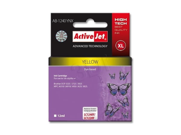 Activejet AB-1240YNX, Høyt (XL) utbytte, Gult, Fargestoffbasert blekk, 12 ml, 1 stykker, Enkeltpakke