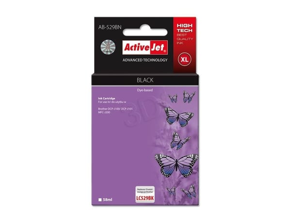 Activejet AB-529BN, Høyt (XL) utbytte, Pigmentbasert blekk, 58 ml, 1 stykker, Enkeltpakke
