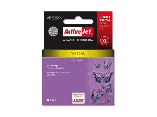 Activejet AB-525YN, Høyt (XL) utbytte, Fargestoffbasert blekk, 15 ml, 1 stykker
