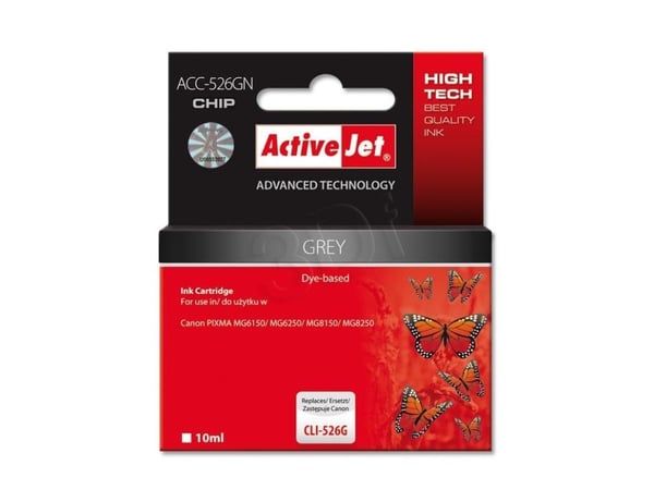 Activejet ACC-526GN, Korkea (XL) värintuotto, Harmaa, Väripohjainen muste, 10 ml, 1 kpl, Kertapakkaus