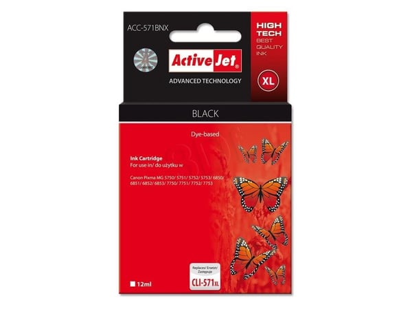Activejet ACC-571BNX, Høyt (XL) utbytte, Pigmentbasert blekk, 12 ml, 5565 sider, 1 stykker, Enkeltpakke