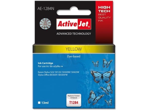 Activejet AE-1284N, Korkea (XL) värintuotto, Keltainen, Väriainepohjainen muste, 13 ml, 1 kpl