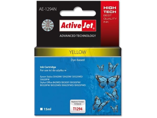 Activejet AE-1294N, Høyt (XL) utbytte, Gult, Fargestoffbasert blekk, 15 ml, 1 stykker, Enkeltpakke