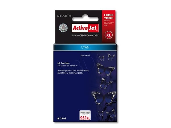 Activejet AH-951CRX, Hög (XL) avkastning, Cyan, Färgbaserat bläck, 25 ml, 1 styck, Enpack