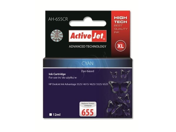 Activejet AH-655CR, Høyt (XL) utbytte, Cyan, Fargestoffbasert blekk, 12 ml, 1 stykker, Enkeltpakke