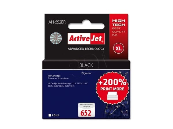 Activejet AH-652BR, Høyt (XL) utbytte, Svart, Pigmentbasert blekk, 20 ml, 1 stykker, 1080 sider