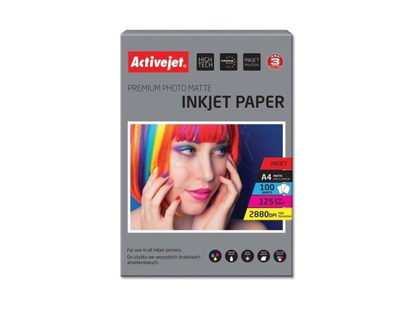 Activejet AP4-125M100, Hvit, Matte, 125 g/m², Blekkdyse, A4, 21x29.7 cm
